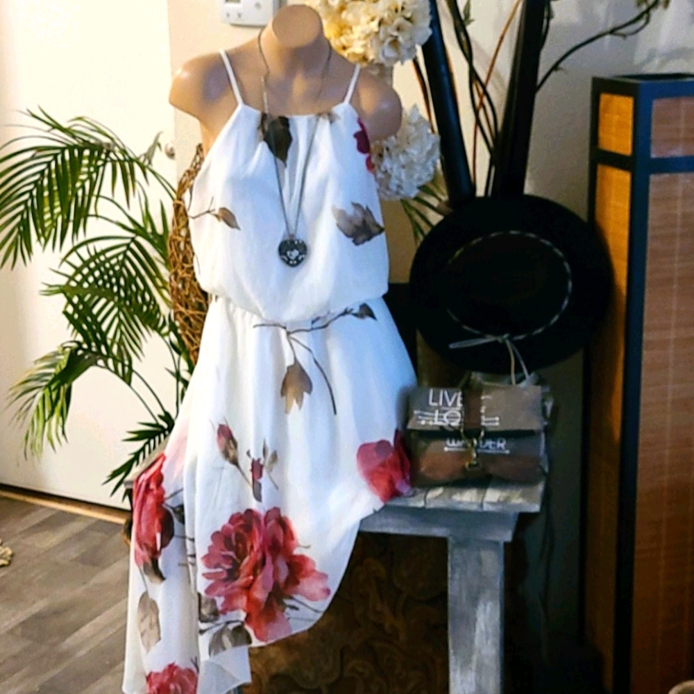 BEAUTIFUL SUMMER CHIFFON MULTI FLOWERED MED DRESS